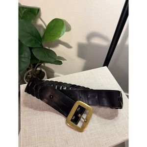 Brass buckle braided belt vintage black leather wide dress belt xs/sm 31"